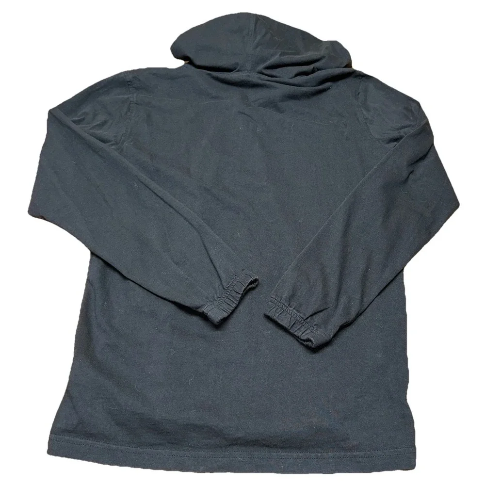 North Face Hoodie Men's M Long Sleeve Black Cotton Hooded Pullover 1/4 Snap FLAW